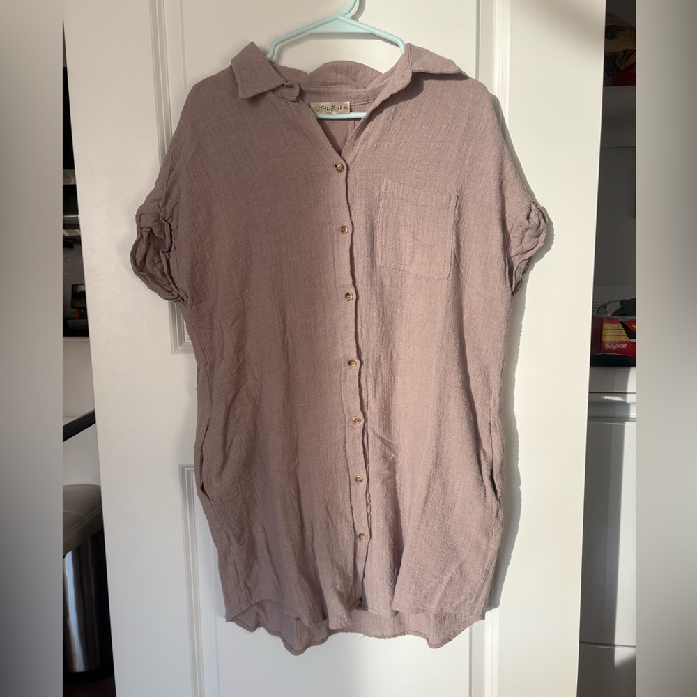 Casual Mauve Button-Up Shirt Dress
